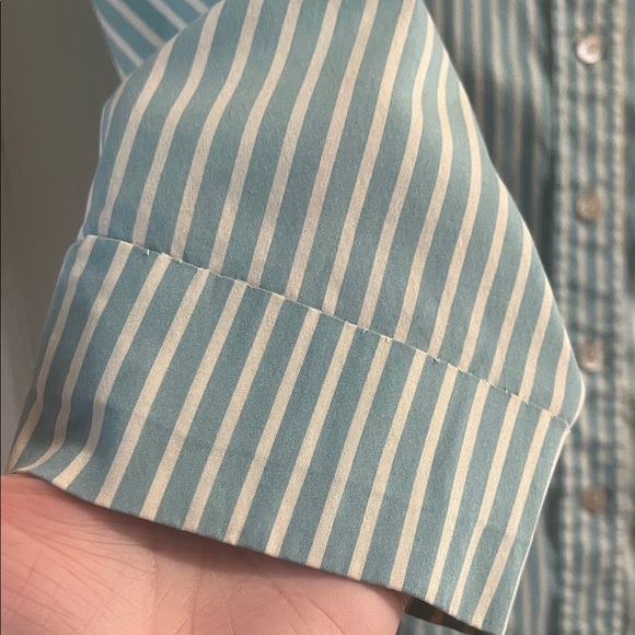 Lafayette 148 Robin’s Egg Blue Striped Button Down Shirt - Picture 4 of 6